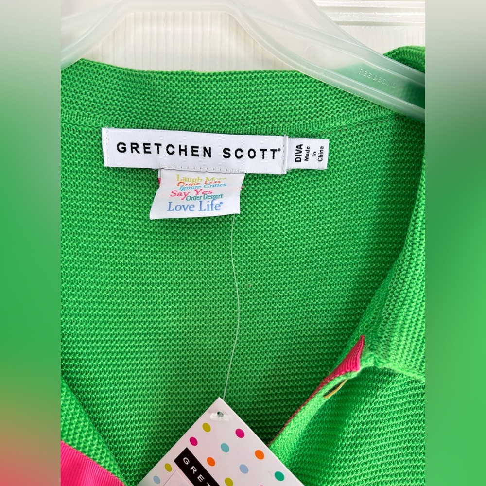 Gretchen Scott Designs Green Cardigan with Pink Accents - Picture 4 of 11